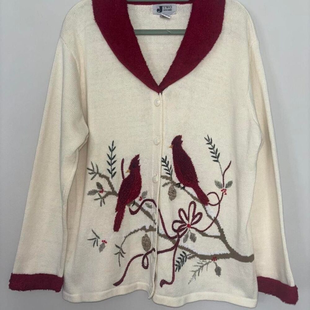 Unbranded Women's Cream and Red Cardigan